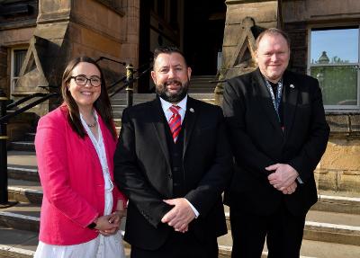 Council Leader Councillor Anthony Burns, centre, with new Deputy Leaders Councillor Kate Groucutt and Councillor Martin Bond