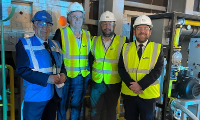 L-R Richard Katz – Founder of Glass Futures, Mayor Steve Rotheram, Cllr Anthony Burns and David Baines MP at the furnace lighting.