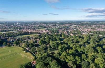 An aerial photo showing the green spaces across the borough