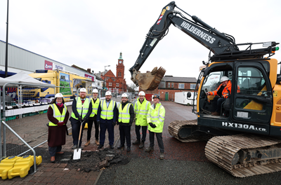 Photo caption: Left to right Cllr Kate Groucutt and Cllr Seve Gomez-Aspron, St Helens Council; Sam Wilson, ECF; Cllr Anthony Burns, St Helens Council;  David Baines MP St Helens North; Paul Corner, Dave Bagley, both Eric Wright Construction 
