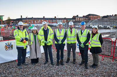 l t r Stuart Brown VINCI  Lisa Harris Cllr Richard McCauley  Mark Palethorpe Cllr Anthony Burns SHBC Phil Mayall ECF Cath Fogarty SHBC in St Helens town centre(credit Mark Waugh)
